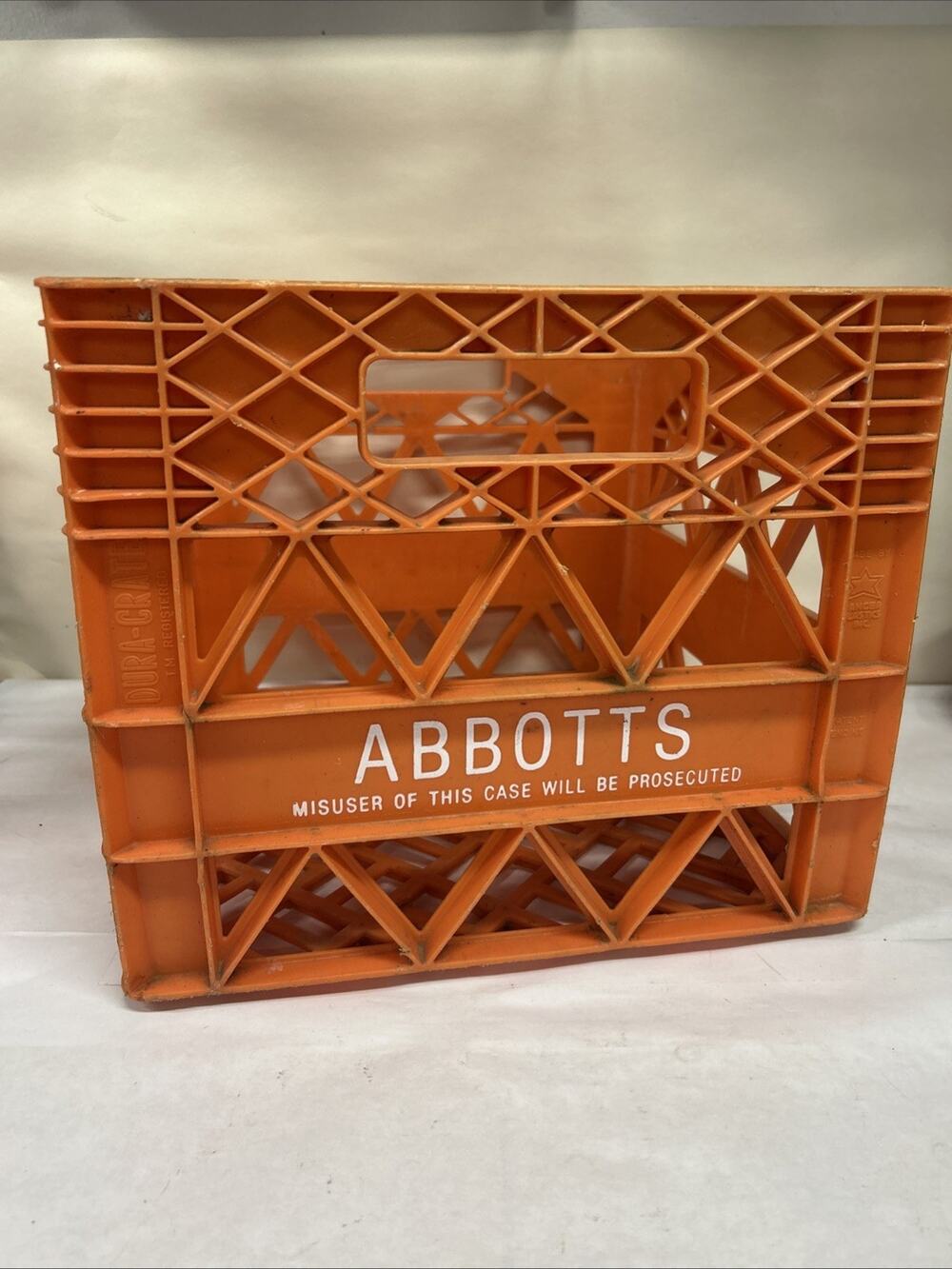 ABBOTTS Orange Solid Plastic Square Milk Container Carrying Crate VINTAGE